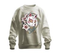 Printera Kitsune Máscara Japonés Zorro Lirios Sudadera Suéter Naturaleza, M