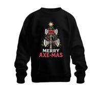 Printera Merry Axe-Mas Vikingo Hacha Árbol de Navidad Lazo Regalo Unisex Sudadera Suéter, Negro , S