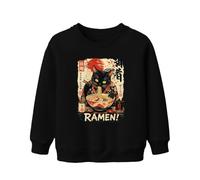 Printera Ramen! Negro Gato Japón Anime Niños Sudadera Suéter, Negro , 152