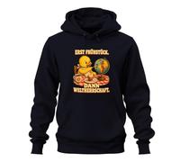 Printera Sudadera con capucha con capucha con texto en alemán "Erst Frühstückt" y ", azul marino, XXL