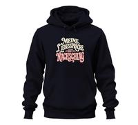 Printera Sudadera con capucha con capucha con texto en alemán "My Love Language", azul marino, L