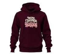 Printera Sudadera con capucha con capucha con texto en alemán "My Love Language", granate, L