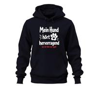 Printera Sudadera con capucha con texto en alemán "My Hund hört hervorragend es ist Hoodie, azul marino, L