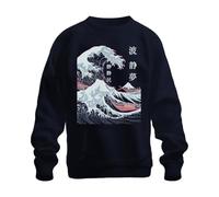 Printera Sudadera con capucha japonesa de montaña Fuji Kanagawa, azul marino, L