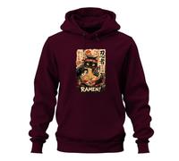 Printera Sudadera con capucha Ramen Negro Gato Ninja Japón, granate, M