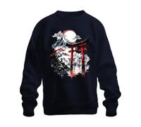 Printera Sudadera Japón Torii Puerta Fuji Berg Bonsai Y2K, azul marino, S