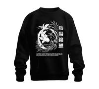 Printera Yin Yang Koi Piscis Zen Japón Bambú Sudadera Suéter, Negro , L