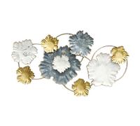 Printerland Cuadro de metal con flores, 91 x 51 x 5 cm, oro blanco, escultura de pared, decoración moderna mural Shabby Industrial, complemento para salón, dormitorio, cocina, oficina (3)