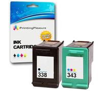 Printing Pleasure 2 Cartuchos de tinta compatibles para HP OfficeJet 100 150 Mobile 6210 7310 H470 PSC 1610 2355 DeskJet 460c Photosmart 8150 C3180 | Reemplazo para HP 338 (C8765EE) & HP 343 (C8766EE)