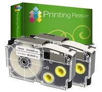 Printing Pleasure 2 x XR-12X XR-12X1 Negro sobre Transparente Cinta de etiquetas compatible con Casio KL-60 KL-100 KL-120 KL-200 KL-300 KL-750 KL-780 KL-820 KL-2000 KL-7000 KL-7200 KL-8100 | 12mm x 8m