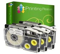 Printing Pleasure 3 x XR-9X XR-9X1 Negro sobre Transparente Cinta de Etiquetas Compatible con Casio KL-60 KL-100 KL-120 KL-200 KL-300 KL-750 KL-780 KL-820 KL-2000 KL-7000 KL-7200 KL-8100 | 9mm x 8m