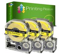 Printing Pleasure 3X AC12YW SC12YW Negro sobre Amarillo Cinta de Etiquetas Compatible con Epson LabelWorks LW-300 LW-400 LW-500 LM-700 LW-900P KingJim TepraPro | 12mm x 8m