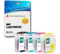 Printing Pleasure 4 Compatibles HP 10/82 XL Cartuchos de Tinta Reemplazo para HP DesignJet 500 500m 500+ 500ps 500ps+ 800 800ps 815mfp 820mfp cc800ps - Negro/Cian/Magenta/Amarillo, Alta Capacidad