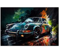 PRINTONIA Cuadro en lienzo 120 x 80 cm Porsche 911 Abstracto Art Coche Deportivo Automóvil Imágenes Decoración Decoración Mural Impresión artística
