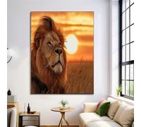 Prints Amarillo Anaranjado León Al Atardecer Pósters De Arte De Pared Decoración De Dormitorio,Animales Del Paisaje Laminas Decorativas Impressions Sobre Lienzo Cuadros,Sin Marco 80X120Cm