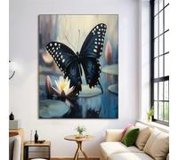 Prints En Blanco Y Negro Nenúfar Mariposa Pósters De Arte De Pared Decoración De Dormitorio,Insectos Pintados Al Óleo Laminas Decorativas Impressions Sobre Lienzo Cuadros,Sin Marco 50X70Cm