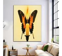 Prints Negro Y Naranja Mariposa Vela Pósters De Arte De Pared Decoración De Dormitorio,Insectos Pintados Al Óleo Laminas Decorativas Impressions Sobre Lienzo Cuadros,Sin Marco 70X100Cm