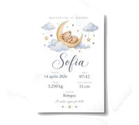 PRINTSERVIS Cuadro de nacimiento personalizado con nombre, fecha, hora, peso y longitud, niño luna y estrellas - Póster A3 para habitación de bebé, regalo nacimiento y bautizo (marco no incluido)