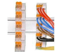Printtastisch Soporte de Carril DIN para Bornes WAGO 221-412, 221-413, 221-415 - Carril DIN 35 mm EN 60715, hasta 5 Bornes por Soporte, Pack de 2, PETG Blanco, Fabricado en Alemania