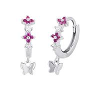 Prinzessin Lillifee pendientes de aro de plata de ley 925 para niñas, con circonita sintética, 1,6 cm, rosa, mariposa, en caja de regalo, 2027893