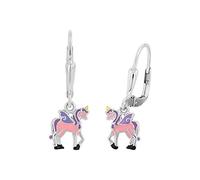 Prinzessin Lillifee pendientes plata de ley 925 joyería infantil para las orejas de las niñas, 2,4 cm, púrpura, unicornio, viene en caja de regalo de joyería, 2013152