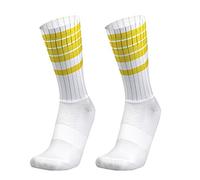 PRIOKNIKO Calcetines Antiampollas De Compresión Para Hombre Antideslizante Silicona Aero Blanco Ciclismo Deportes Para Correr, Rayas Amarillas, Talla Única 39-45
