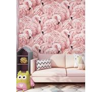 Prior.choice Rollo de papel tapiz romántico con textura de flamenco rosa bebé, 10 x 0,53 m, para dormitorio, sala de estar, 1.73 pies de ancho x 32.8 pies de largo = 5.3 ㎡ (57 pies cuadrados)