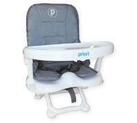 Priori Baby London Trona Portátil Plegable para Bebé con Patas Rebatibles - Asiento Elevador para Comer con Arnés de 3 Puntos, Correas de Seguridad Funda Lavable Ligera para Viaje, Hasta 15 kg (Gris)