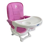 Priori Baby London Trona Portátil Plegable para Bebé con Patas Rebatibles - Asiento Elevador para Comer con Arnés de 3 Puntos, Correas de Seguridad Funda Lavable Ligera para Viaje, Hasta 15 kg (Rosa)