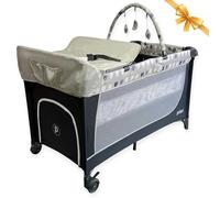 Priori Baby Nauta Cuna de Viaje Plegable 5 en 1 para Bebé - Portátil, Parque, Cambiador, Gimnasio y Organizador - Malla Transpirable Ruedas con Freno Bolsa de Transporte - 0-3 Años hasta 15 kg (Gris)