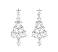 Priormer Tree Earrings, Christmas Sparkly Crystal Dangle Earrings, Christmas Tree Earrings for Women (Silver)