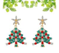 Priormer Tree Earrings, Christmas Sparkly Crystal Dangle Earrings, Cute Christmas Tree Earrings for Women (Colorful)
