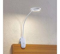 Prios lámpara de pinza LED Harumi, blanca, batería recargable, USB, 51 cm de