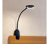 Prios lámpara de pinza LED Harumi, negra, batería recargable, USB, 51 cm