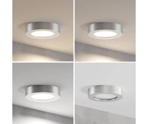 Prios Plafón LED Edwina, plata, 18 cm, CCT, IP44