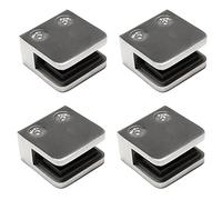 PRIOstahl 4 soportes para cristal, 4 unidades, soporte para placas de cristal, rectangular, 45 x 45 x 25 - 27 mm, conexión: plano para vidrio de 8 mm, barandilla para escaleras, balcón, de acero