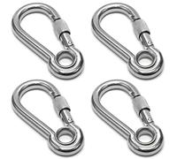 PRIOstahl Mosquetón con tuerca de seguridad y guardacabos, 6 x 60 mm x 4 unidades con cierre de rosca, eslabón de enlace de rosca, fijación para sillón colgante, saco de boxeo, acero inoxidable V4A
