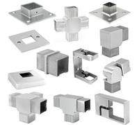 PRIOstahl Placa de base, anclaje de suelo, placa base, placa de anclaje de 4 agujeros, placa de base con brida de 1 pieza Ø 40 x 40 x 2 mm para tubos cuadrados, pasamanos, barandilla para anclaje en