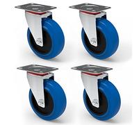 PRIOstahl® Ruedas de transporte, color azul, 100 mm, ruedas azules, ruedas giratorias (4 ruedas)