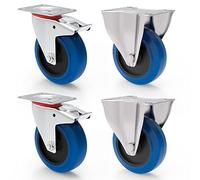 PRIOstahl Ruedas de transporte con freno 125 mm Ruedas para muebles Juego de ruedas fijas para cargas pesadas Ruedas de goma Ruedas azules Ruedas giratorias para talleres de ruedas Muebles pesados Pa