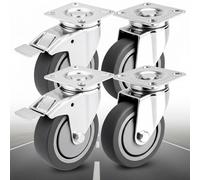 PRIOstahl Ruedas de transporte con freno, pequeñas ruedas de 75 mm para muebles, juego de 4 ruedas - hasta 60 kg por rueda, ruedas de goma para muebles de palé, armario, ruedas de transporte o cajas