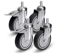 PRIOstahl Ruedas para muebles con orificio de espalda 75 mm, juego con freno - Ruedas de transporte, ruedas giratorias hasta 240 kg, ruedas de carga pesada - Ruedas que ruedan sin dejar huella para
