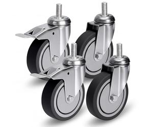 PRIOstahl Ruedas para muebles con orificio de espalda 75 mm, juego con freno - Ruedas de transporte, ruedas giratorias hasta 240 kg, ruedas de carga pesada - Ruedas que ruedan sin dejar huella para