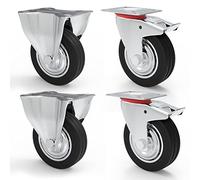 PRIOstahl TR-Set-3 Transporte para Cargas Pesadas, 4 Unidades, fijas y 2 Ruedas giratorias con Freno, diámetro, Goma Negra con llanta de Acero, Ø 125 mm