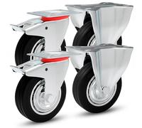 PRIOstahl TR-Set Transporte para Cargas Pesadas, 4 Unidades, fijas y 2 Ruedas giratorias con Freno, diámetro, Goma Negra con llanta de Acero, Ø 100 mm
