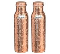 Prisha India Craft 900 ML / 30 oz - Set of 2 Ã‚ Traveller's 100% Pure Copper Water Bottle or Thermos Flask Ayurveda Health Benefits - Designer Water Bottles Joint Free,Leak Proof by