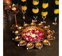 Prisha India Craft Diya - Cuenco decorativo con forma de flor para el hogar, cuenco Urli hecho a mano para flores flotantes y velas de té, decoración del hogar, oficina y mesa, metal, 13 Diyas