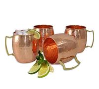 Prisha India Craft Juego de 4 tazas de cobre sólido Moscow Mule de 16 onzas, acabado lacado martillado 100% cobre puro, taza de cóctel, tazas de cobre, tazas de cóctel sin forro interior