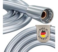 PRISMA Manguera de ducha de 160 cm con doble protección antitorsión, fabricada en Alemania, extremadamente flexible, antitorsión, con protección contra torceduras, manguera de plástico con eslabón