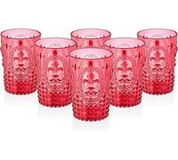 PRISMA - PACK 6 UNIDADES VASO 400 ML. MOD. FLOR DE LIS COLOR ROJO. Vaso de policarbonato tamaño mediano, reutilizable, libre de BPA, 40